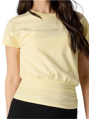 URBAN PLANET Pastel Yellow Cinched Waist Short Sleeve Top Size M